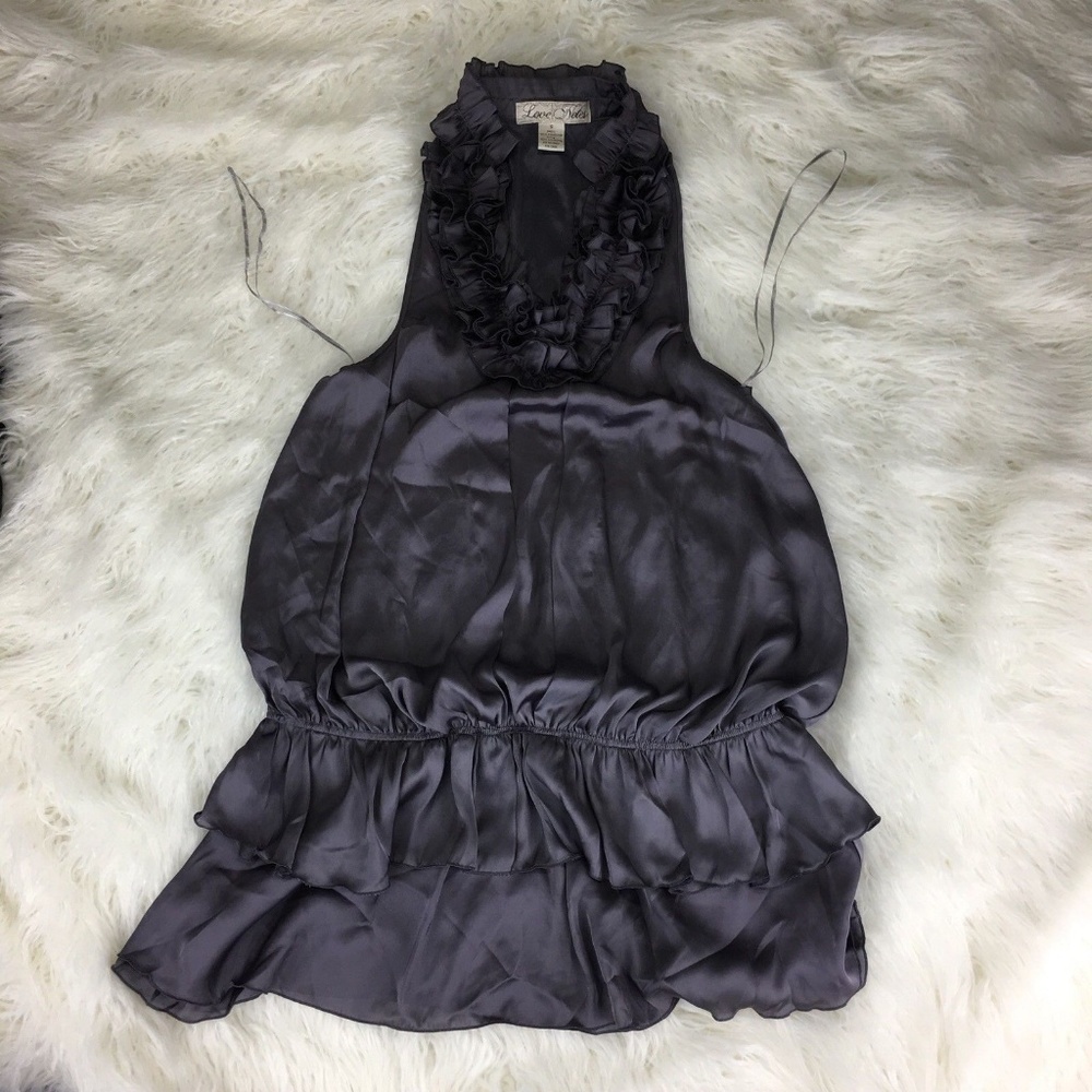 Love Notes Small Dark Gray Silk Ruffle Blouse Dress
